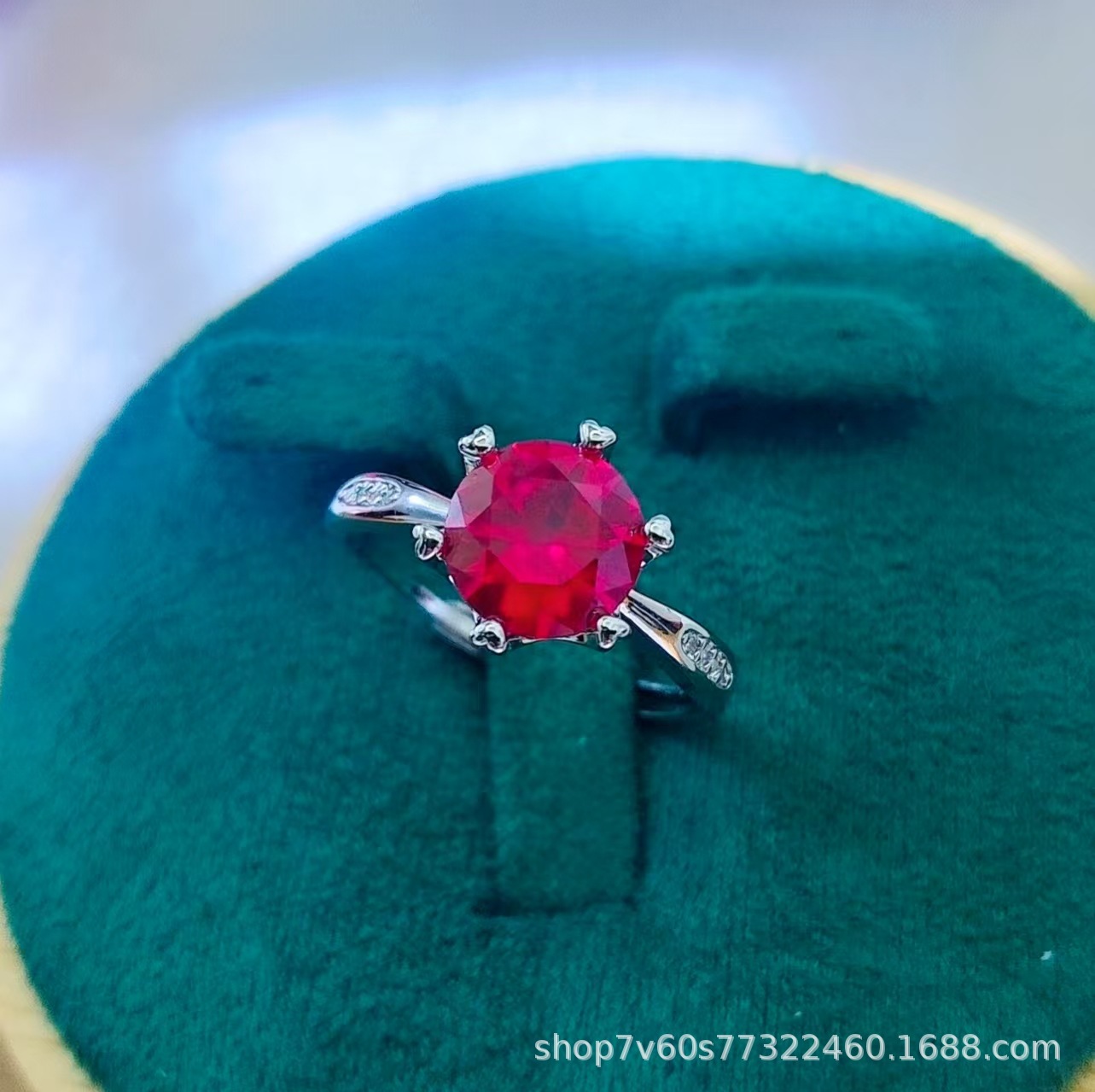 热卖珠宝首饰2克拉圆形培育鸽血红红宝石开口戒指女时尚彩宝戒指详情38