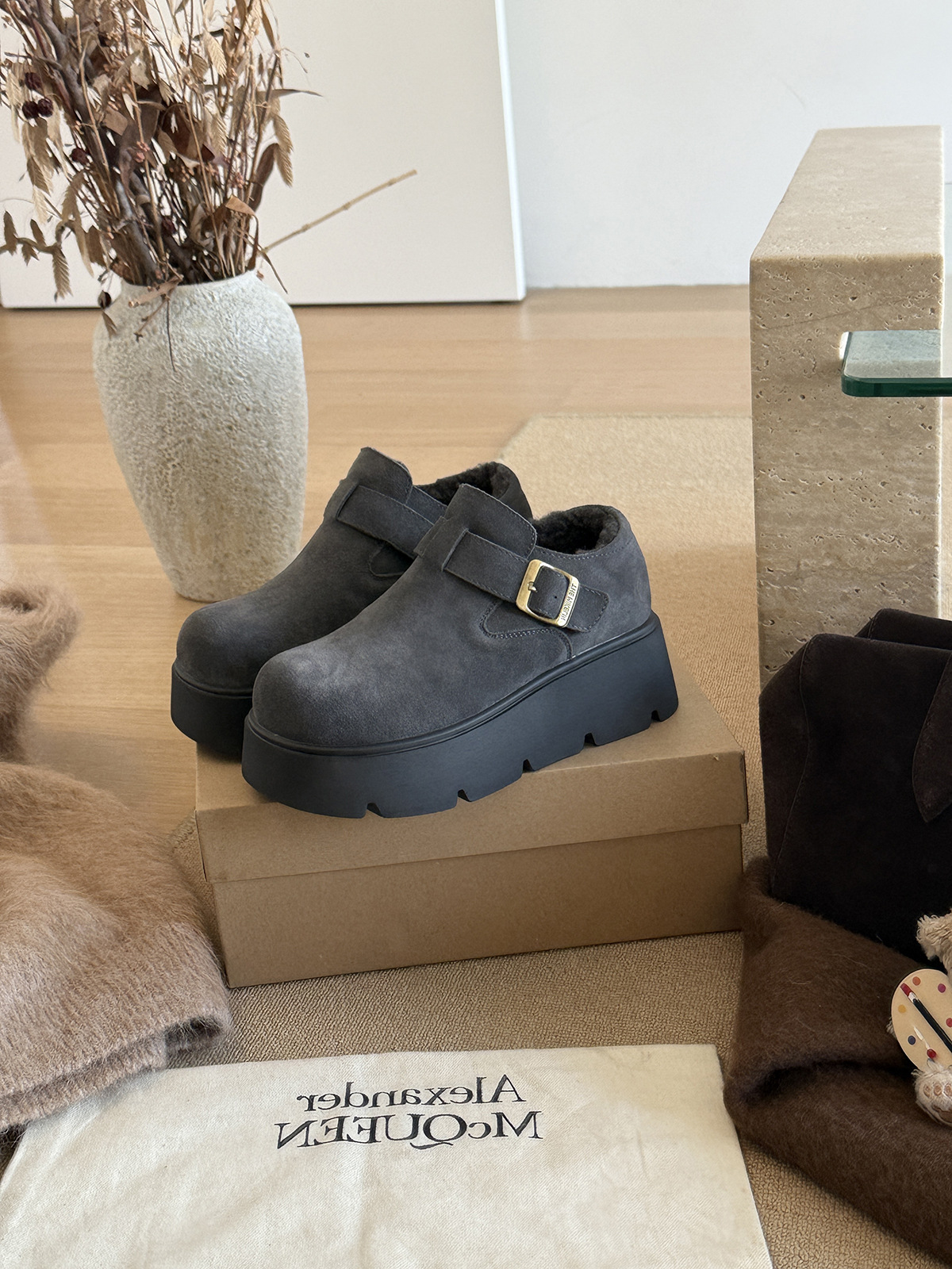 MARCO&JOYCE厚底增高勃肯鞋女冬季新款加绒松糕一脚蹬乐福鞋单鞋详情22