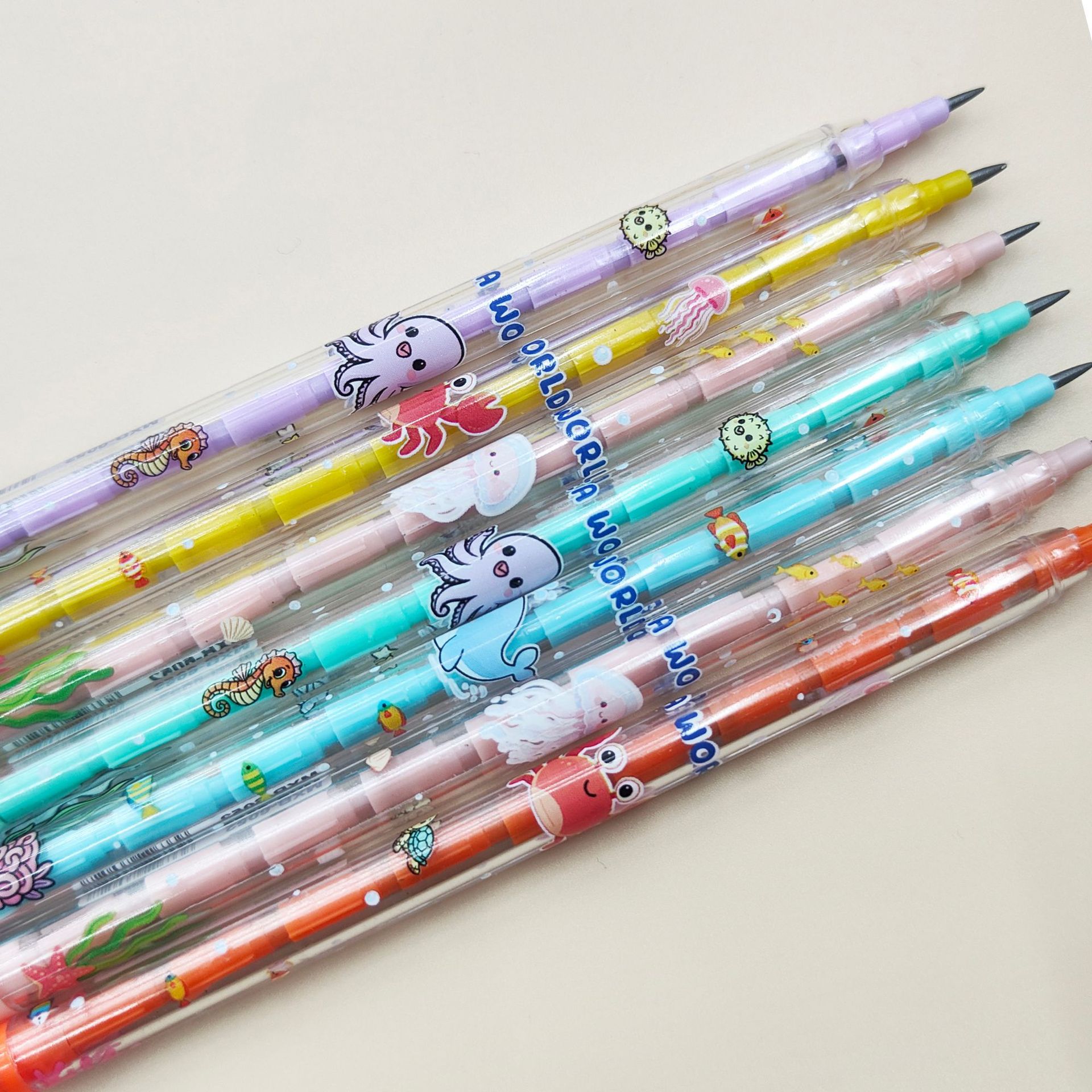 海洋世界子弹铅笔 卡通软胶头免削铅笔透明笔杆学生奖品商超批发详情6