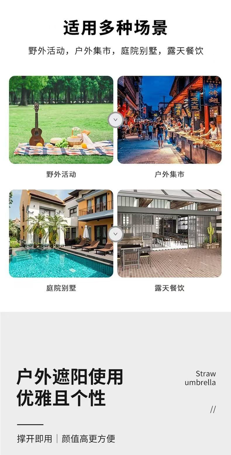 户外遮太阳稻草伞仿真稻草防晒沙滩伞 庭院农家乐景区花园茅草伞详情4