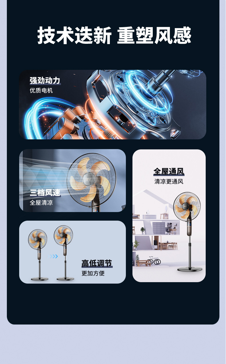 骆驼电风扇落地扇家用宿舍遥控台立式升降扇学生静音落地批发包邮详情2