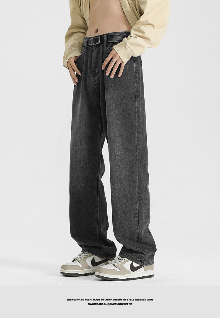 复古水洗牛仔裤男生春秋季潮牌vibe宽松直筒裤子高街阔腿休闲长裤详情21