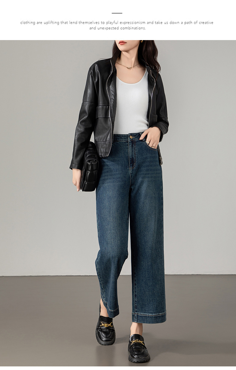 2025秋季新款窄版阔腿牛仔裤女宽松高腰小个子休闲复古直筒九分裤详情19