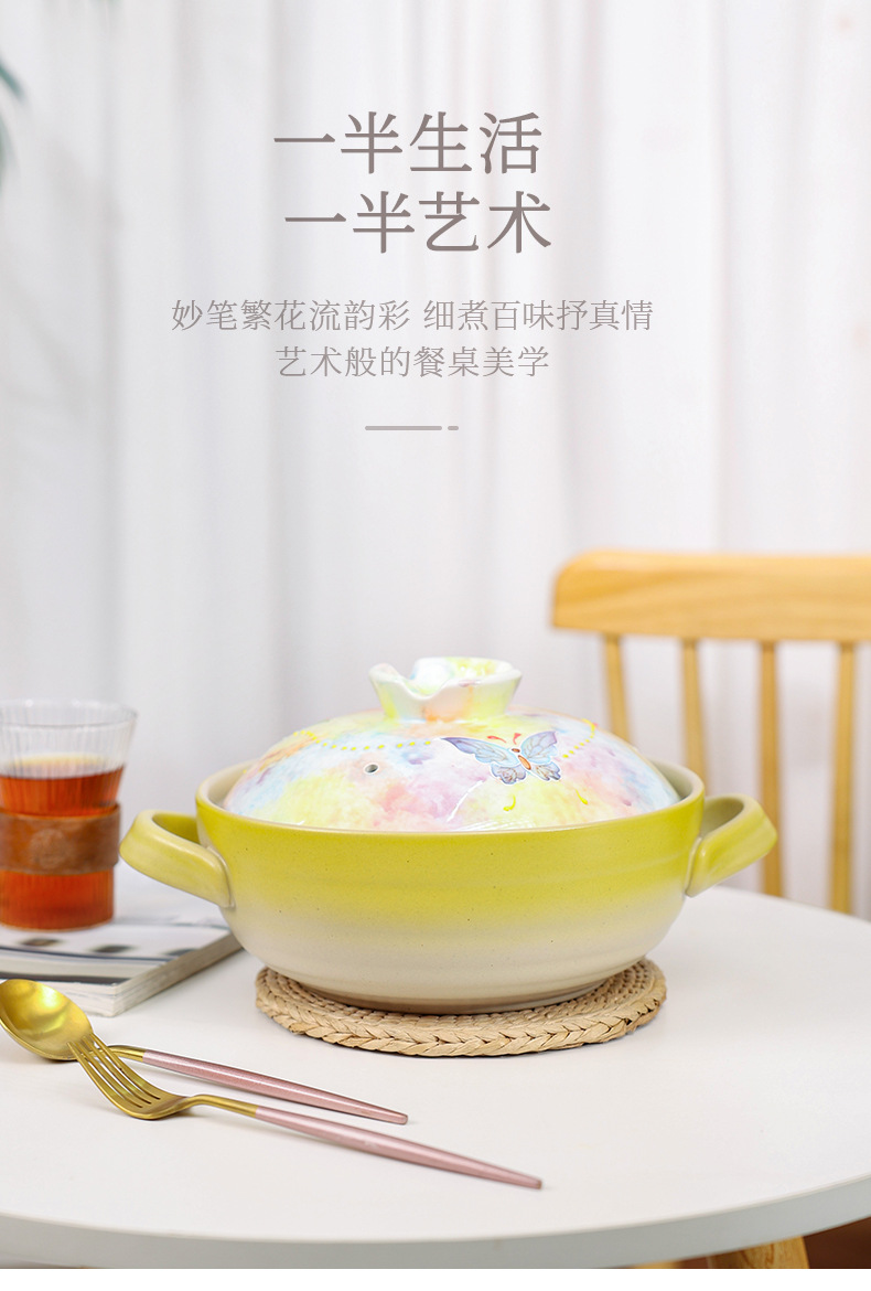 Tao Bao Wang hand-painted pile color clay pot, high-temperature resistant ceramic soup pot, household soup stewing ceramic pot with underglaze color relief pic 19