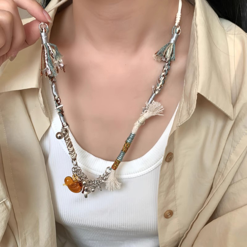 手工编织琉璃小鸟项链彩色多巴胺ins风锁骨链长度随心调时尚颈链详情4