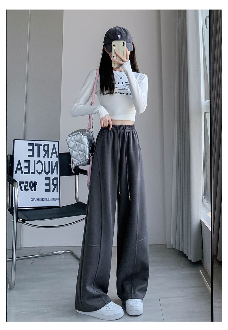 美式弯刀阔腿裤女春秋2025新款高腰宽松直筒运动休闲香蕉卫裤详情23