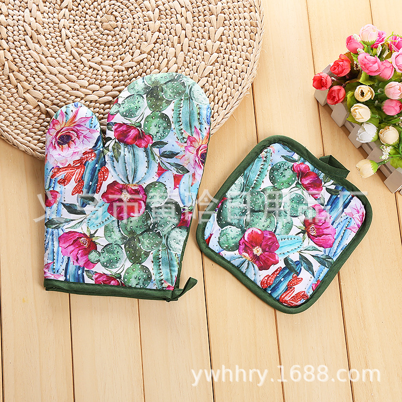 【 Chi Jia 】 Digital Printed Microwave Oven Gloves and Pads Two-piece Set, heat-resistant and high-temperature resistant oven Baking Gift pic 4