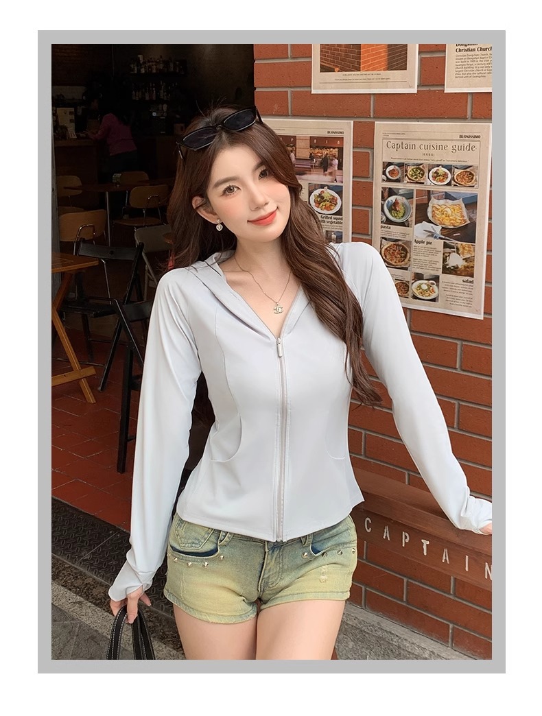 鹅黄色连帽防晒衣女夏季2025新款防紫外线防晒服修身冰丝开衫外套详情31