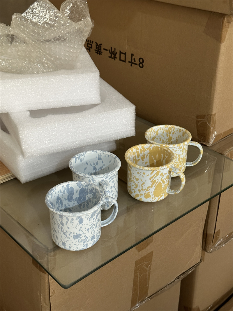 韩国ins同款复古泼墨搪瓷餐具套装搪瓷碗马克杯盘详情5