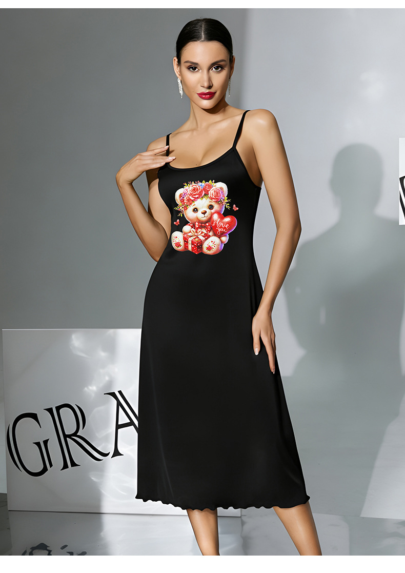 Milk silk skin-friendly halter long dress for women. Multiple patterns to choose from. Printed black and white ear trim. Home wear and sleeping dress 930 pic 17