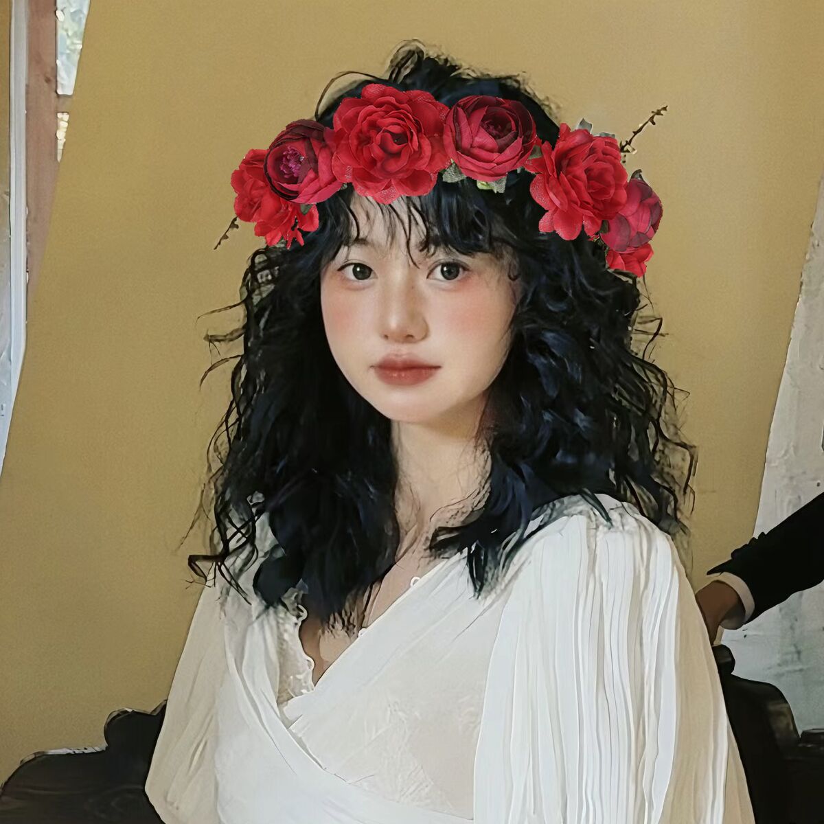 Realistic garland headwear, fabric rose flower bride garland, forest-themed super fairy vacation photography, hair accessory pic 2