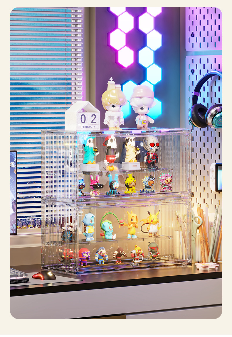 盲盒集装箱收纳盒防尘加厚透明亚克力展示架泡泡玛特手办展示盒详情5