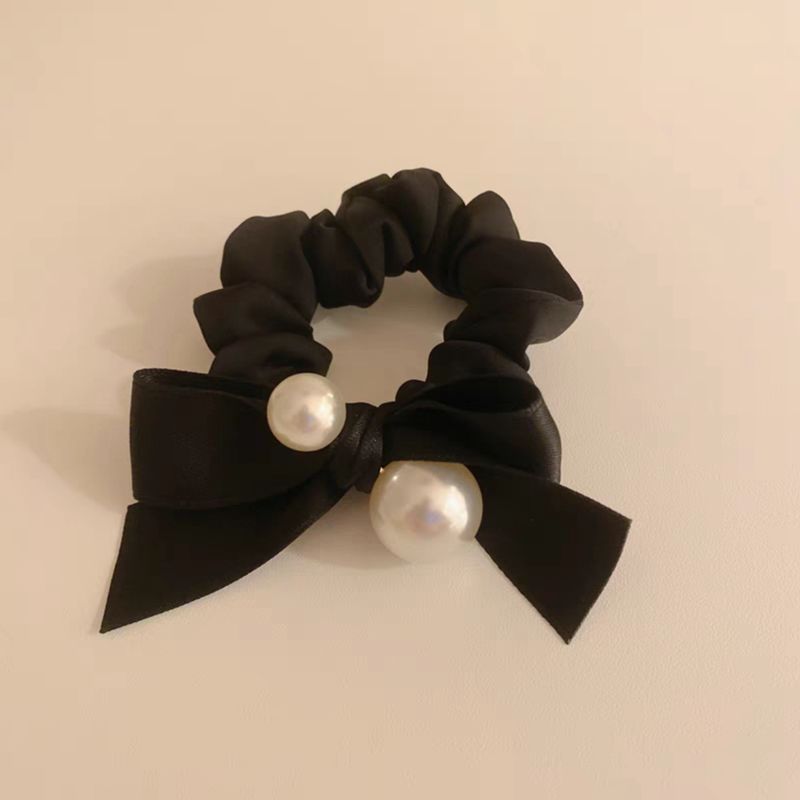 2024年新款小香风蝴蝶结珍珠头绳 高级感皮筋女头饰发绳女 韩国潮流发圈女士优雅头饰详情5