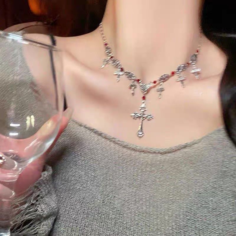 Cool and retro dark cross beaded necklace, a niche long subculture hot girl beaded high-end sweater chain pic 13