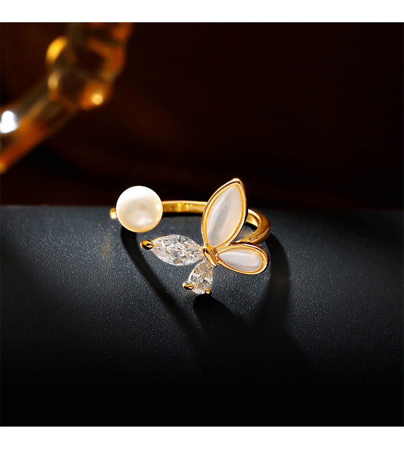 Hyacinth时尚轻奢蝴蝶贝壳锆石开口戒指女款小众设计感百搭食指戒抖音爆款详情2