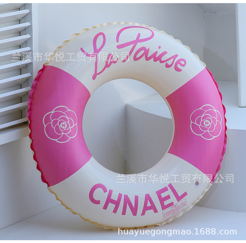 Retro camellia swimming ring in stock, thickened printed underarm ring, eco-friendly PVC inflatable splicing color contrasting swimming ring pic 9