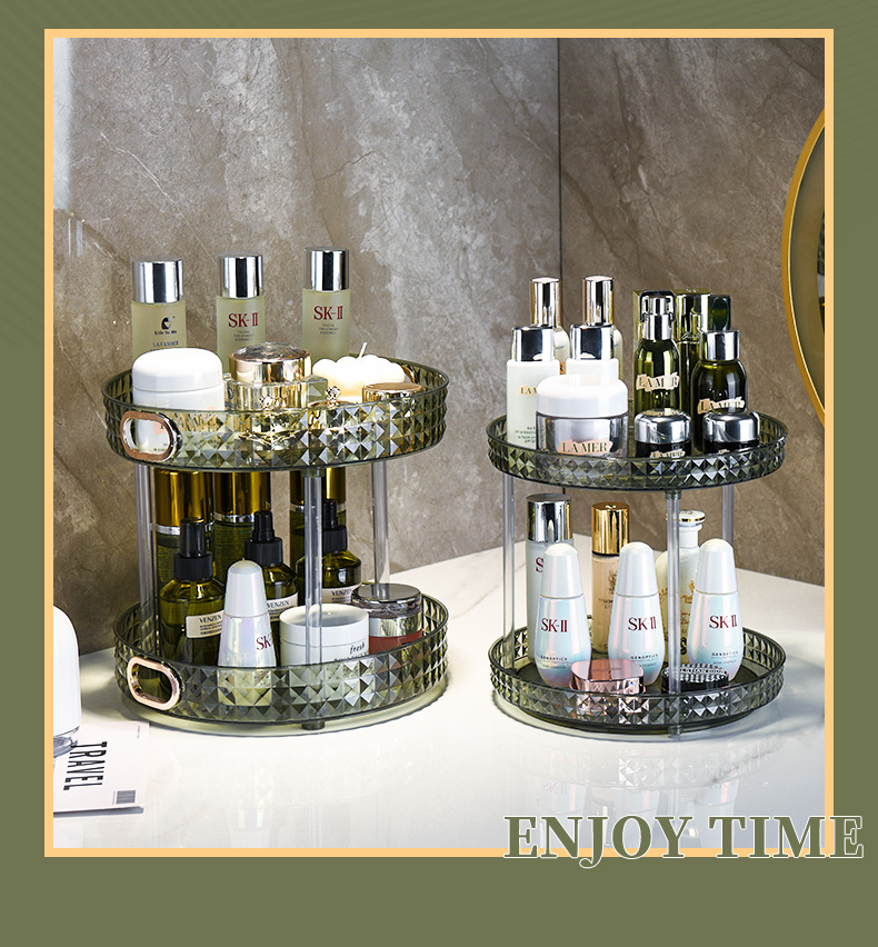 Cross-border light luxury dressing table, cosmetics rotating storage rack, bathroom desktop, perfume and skin care products storage rack tray pic 4