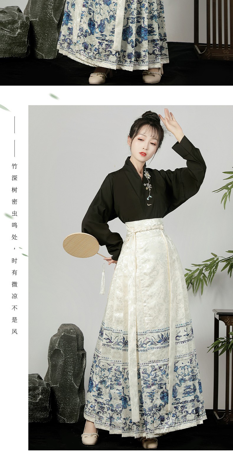 原创马面裙全套一整套【青花】明制刺绣汉服女飞机袖中国风日常穿国潮详情18