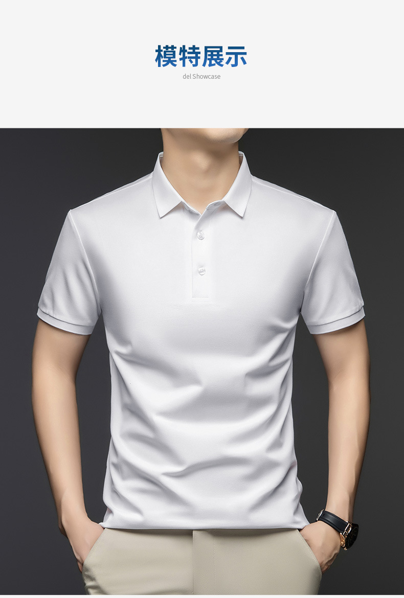 Solid color Polo shirt made of mulberry silk for men, summer 2025, casual lapel, breathable and simple short-sleeved T-shirt for men pic 7