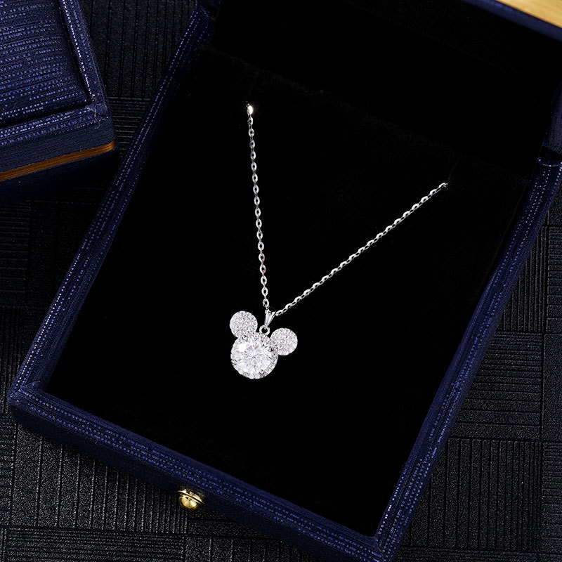Wholesale one-carat moissanite sterling silver necklace, sterling silver jewelry, jewelry and accessories, necklace, versatile for women, Mickey pendant pic 10