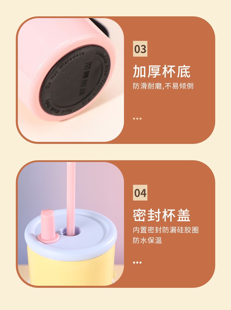 跨境新款二代高颜值保温杯不锈钢马卡龙色便携可爱冰霸杯吸管水杯详情9
