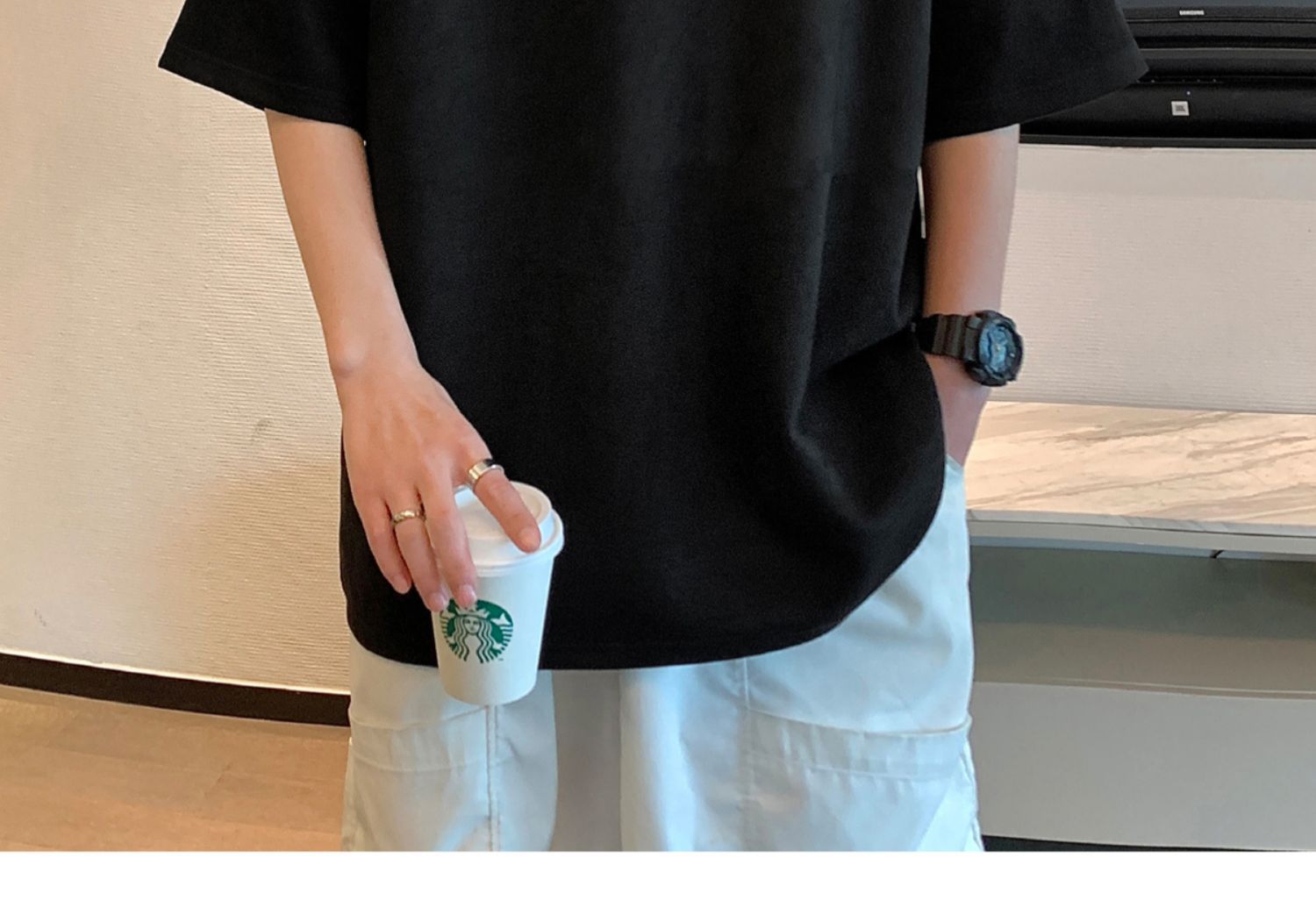 Avocado Green 320g heavyweight T-shirt for men, American retro suede short-sleeved, oversized small collar, three-quarter sleeve pic 12