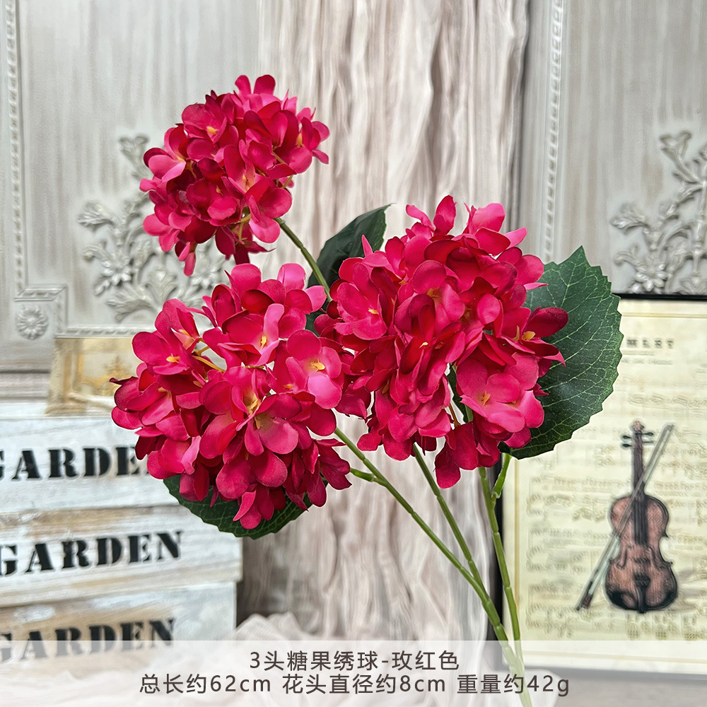 仿真3头糖果绣球假花婚庆用花束手工花艺婚礼堂造景diy花墙地排花详情17