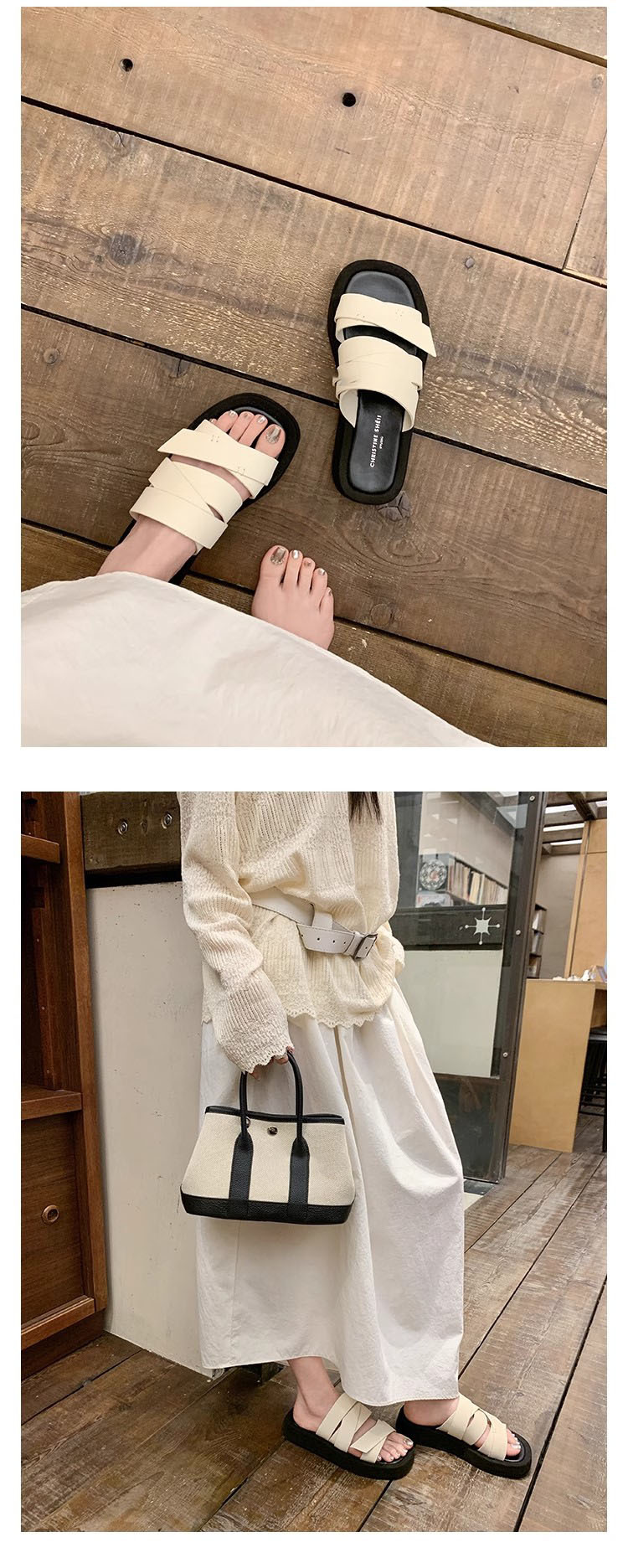 绕带拖~方头厚底交叉绑带凉拖女外穿夏季松糕底休闲沙滩一字拖鞋详情9