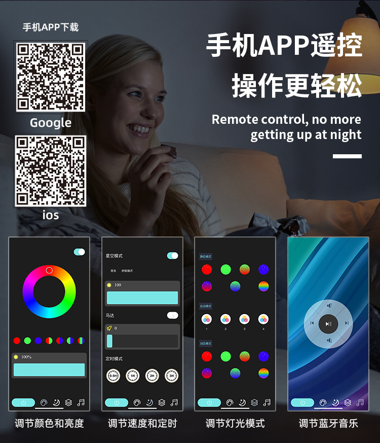 迷你星空投影灯儿童房间氛围灯满天星蓝牙夜灯遥控火焰灯小夜灯详情1