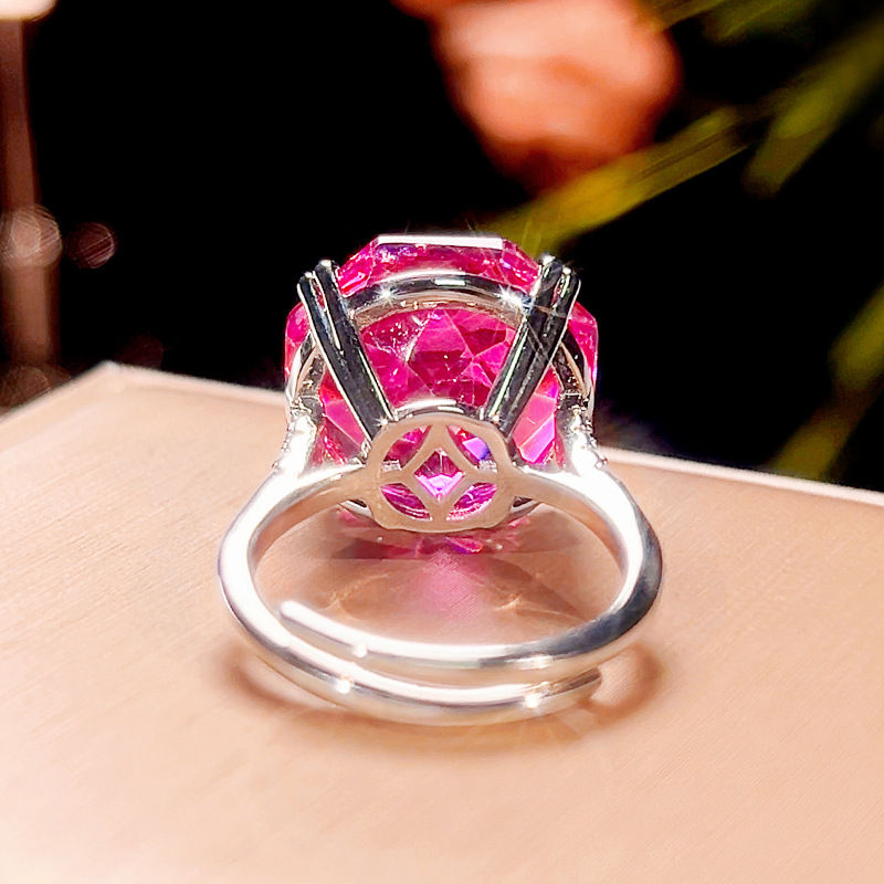 2025新款庄生生珠宝铜底镀金仿真玫瑰切海蓝简约戒指主石16mm详情3