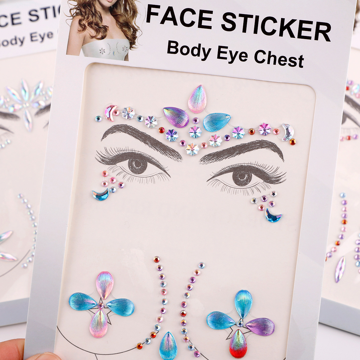 胸部贴 眉心贴 眼部贴跨境热销亚克力钻石贴脸饰品美妆贴化妆工具详情6