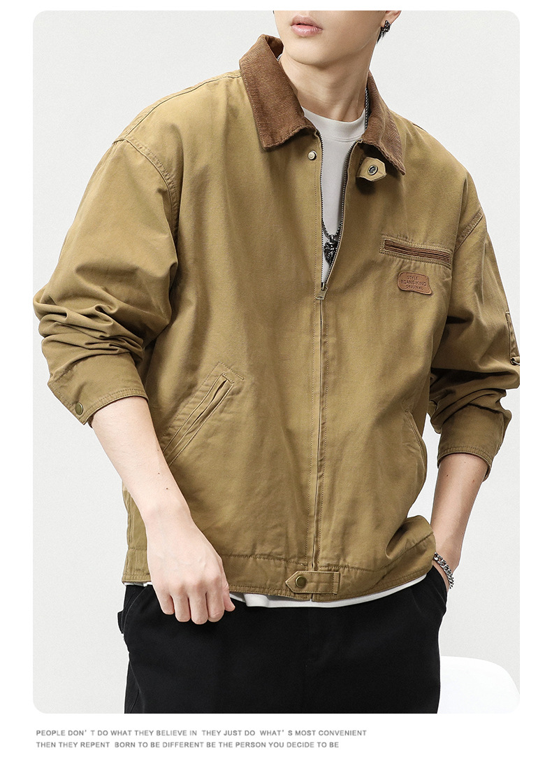 沐丘男装∣潮牌山系户外翻领宽松工装夹克男高级感珠帆布美式外套详情8