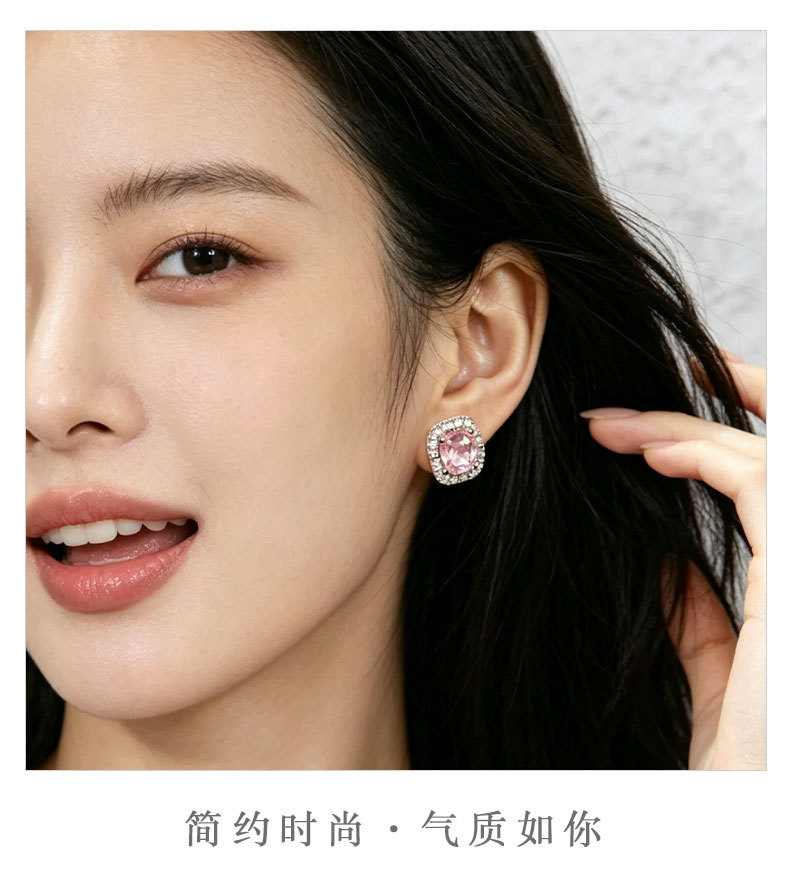 Heavy industry square micro-inlaid rose-cut ear studs, refreshing ice blue s925 silver needle, light luxury and high-end feel, bestseller and versatile earrings pic 15