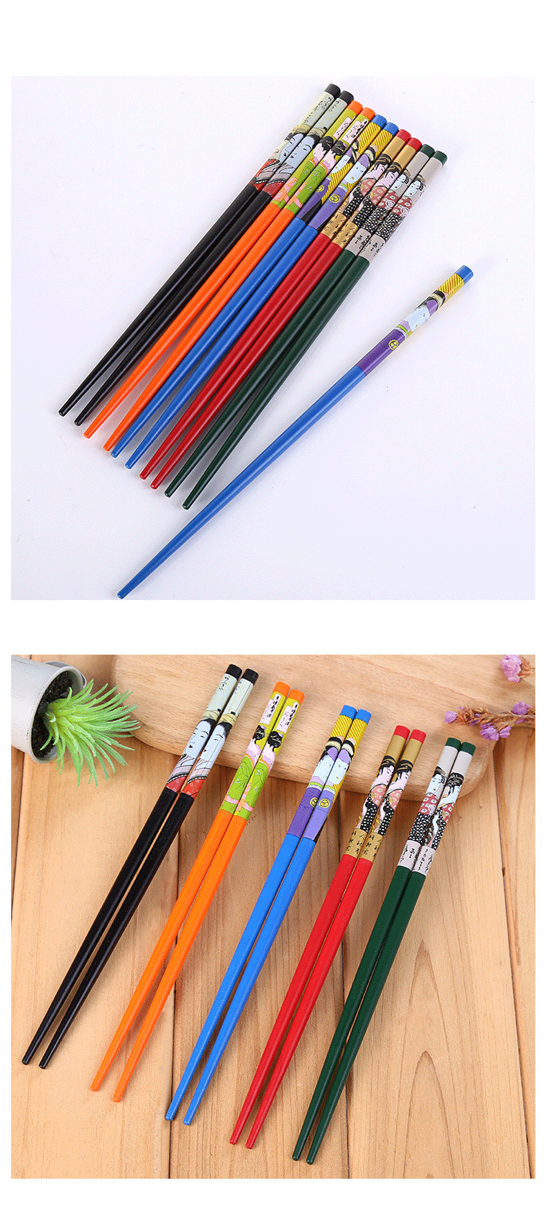 Japanese-style cartoon creative Japanese and Korean ladies printed chopsticks with creative patterns. One person, one chopstick, bamboo chopsticks with pictures of beautiful women pic 8