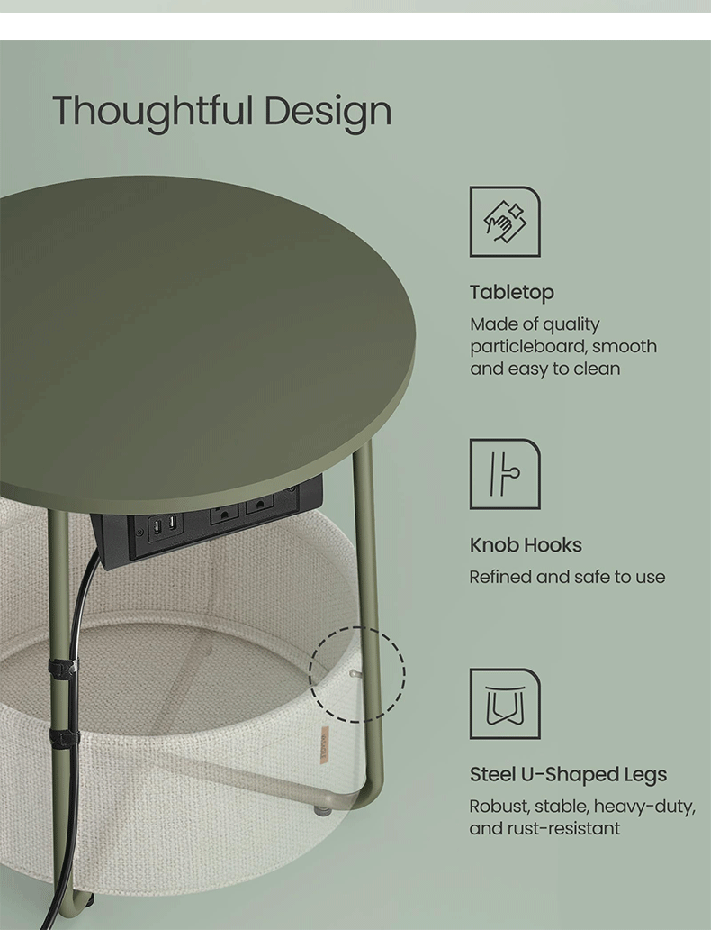 The high-end pink, white and green coffee table beside the tea table is equipped with a storage basket for storage. It is a multi-functional tea table with a charging socket pic 4