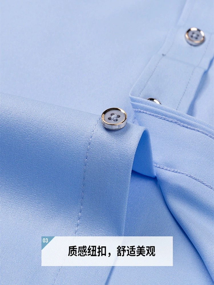 亚马逊弹力衬衫男长袖钻扣撞色领设计纯色修身男士衬衫跨境男装详情4