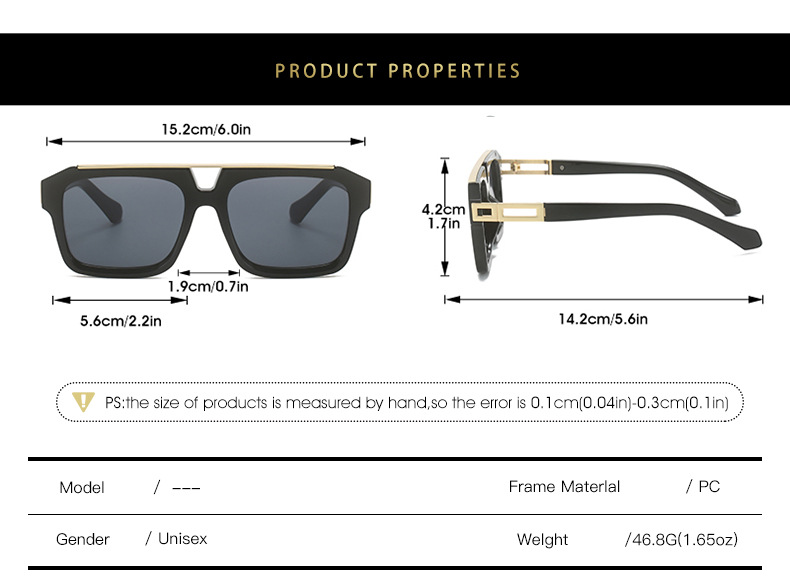 2023新款复古双梁太阳镜男款 欧美时尚方框百搭金属潮流墨镜女款UV400防紫外线跨境热销太阳镜详情5