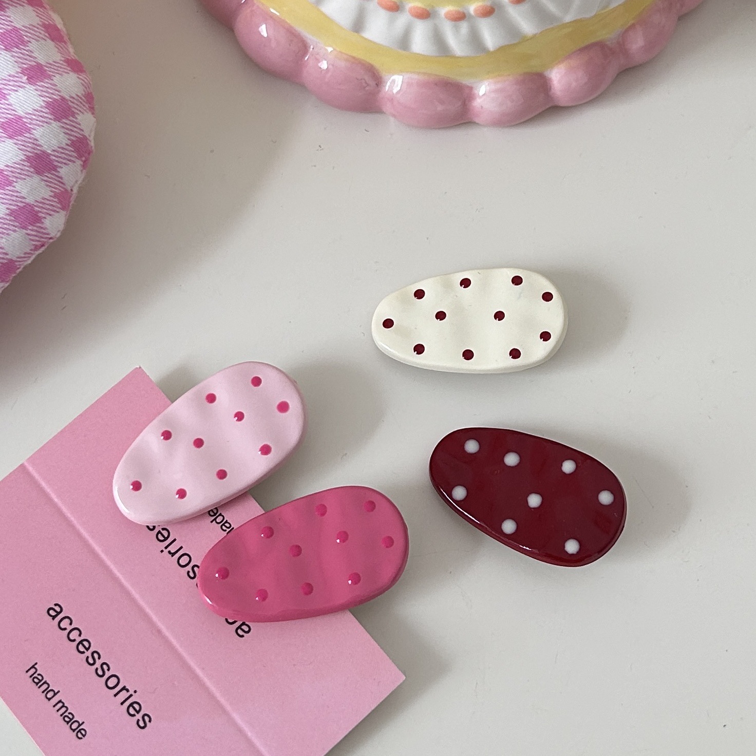 DD Dot Oval Clip, simple Japanese and Korean polka dot water drop duckbill clip, ins simple and versatile fringe clip, small clip pic 10
