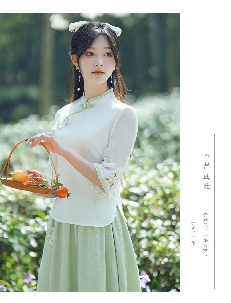 国潮国潮民国风夏季女修身旗袍上衣薄款汉元素汉服套装文艺气质唐装茶艺服国潮详情12