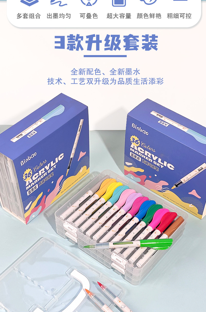 直液式软头丙烯马克笔不透色可叠色儿童彩绘涂鸦学生专业美术画笔详情2