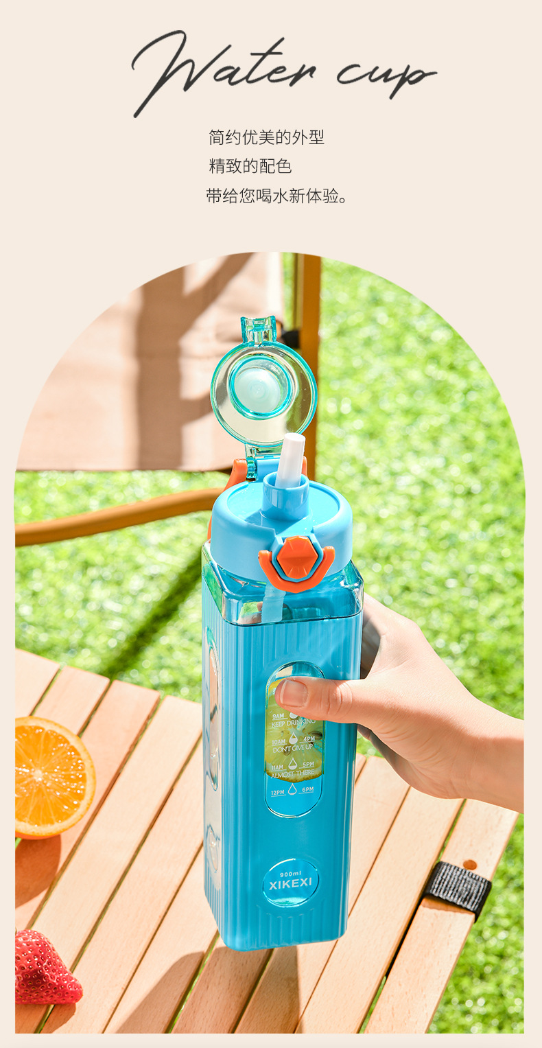 Temu亚马逊水壶弹盖手提方形水杯男户外运动直饮塑料杯学生太空杯详情5