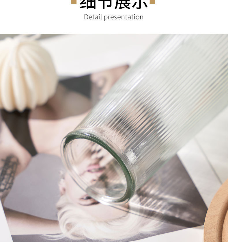 轻奢风透明树纹T型描金玻璃花瓶北欧简约家居装饰摆件干花详情6