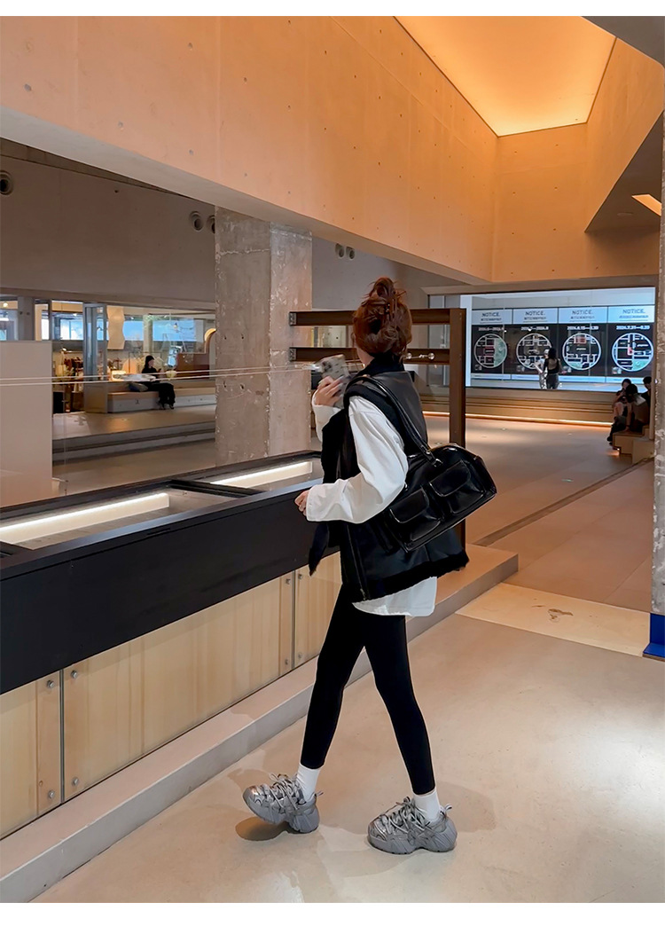 葡萄妈同款 画报女孩 时髦双鞋带网面拼接厚底增高老爹鞋女真皮详情76