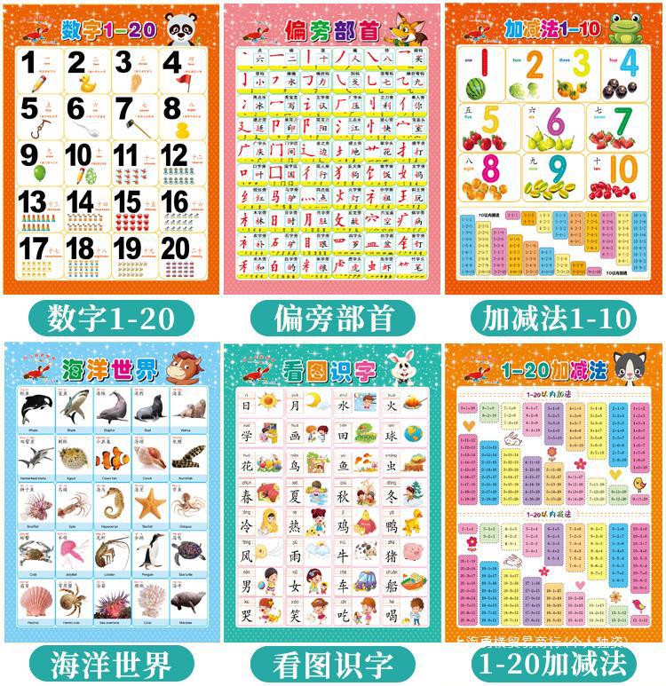 表100认识儿童早教百数启蒙到数字汉字拼音卡片无声挂画挂图宝宝1详情10