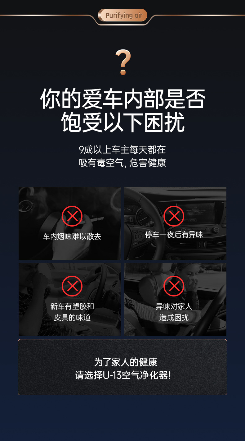 跨境香薰负离子空气净化器 USB充电数显香薰除味尘车载空气净化器详情5