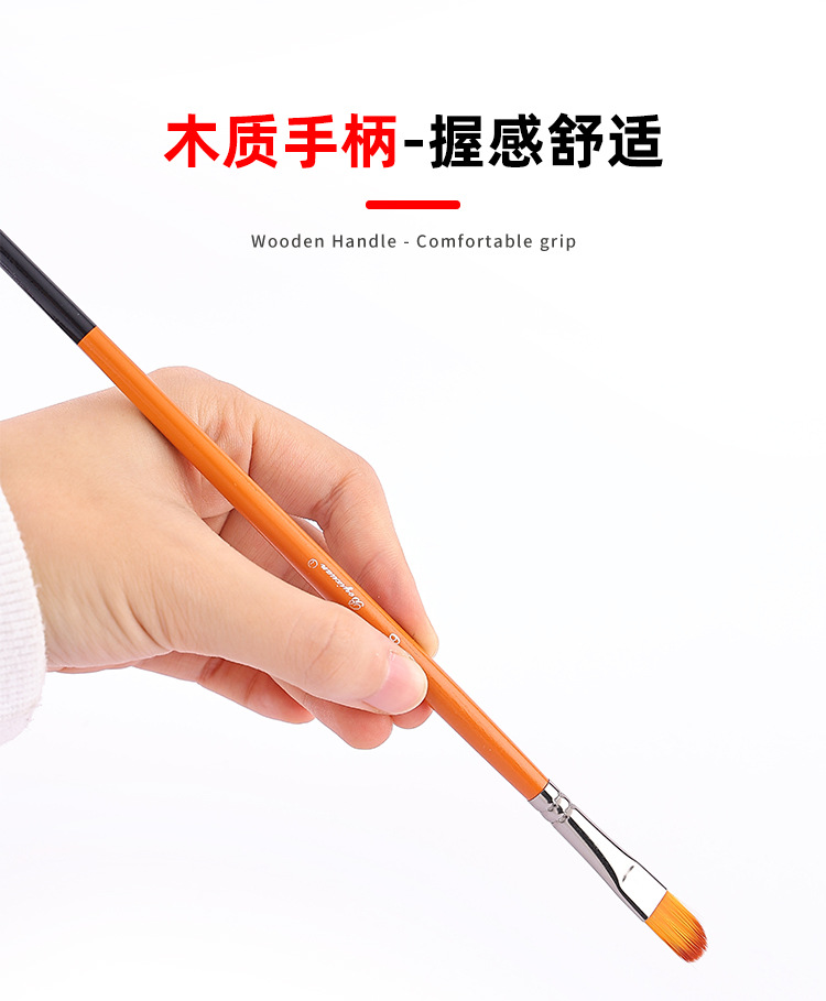 博艺宣五支装木质橙光数字油画笔学生尼龙绘画套装水粉丙烯油画笔详情15