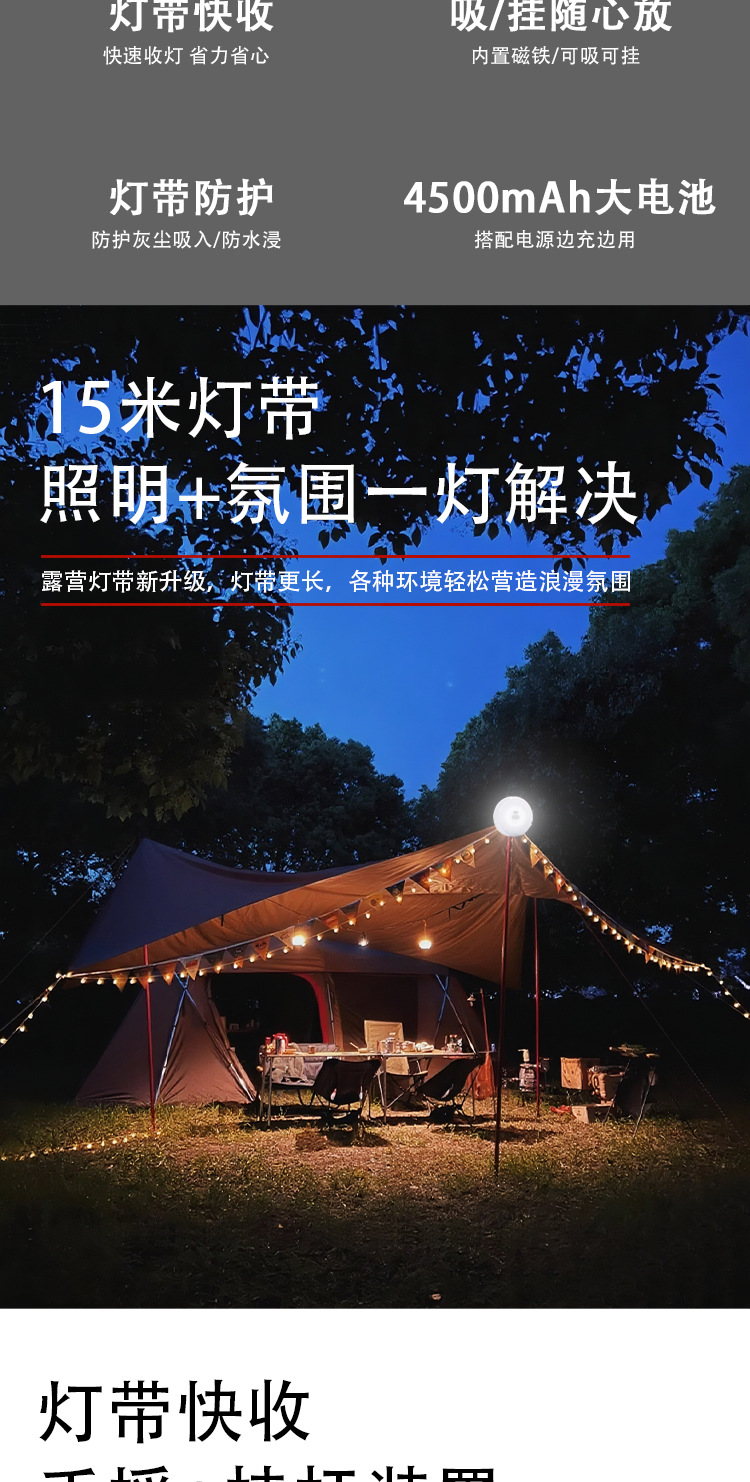 Outdoor ambient camping lights, tent emergency ambient lights, lighting fixtures, portable tape measure lights, waterproof storage camping light strings pic 3