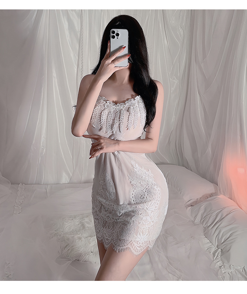 Mouffy sexy sexo lencería halter encaje vestido de dormir perspectiva seducción estilo fino ropa de casa pijamas al por mayor 573 pic 11