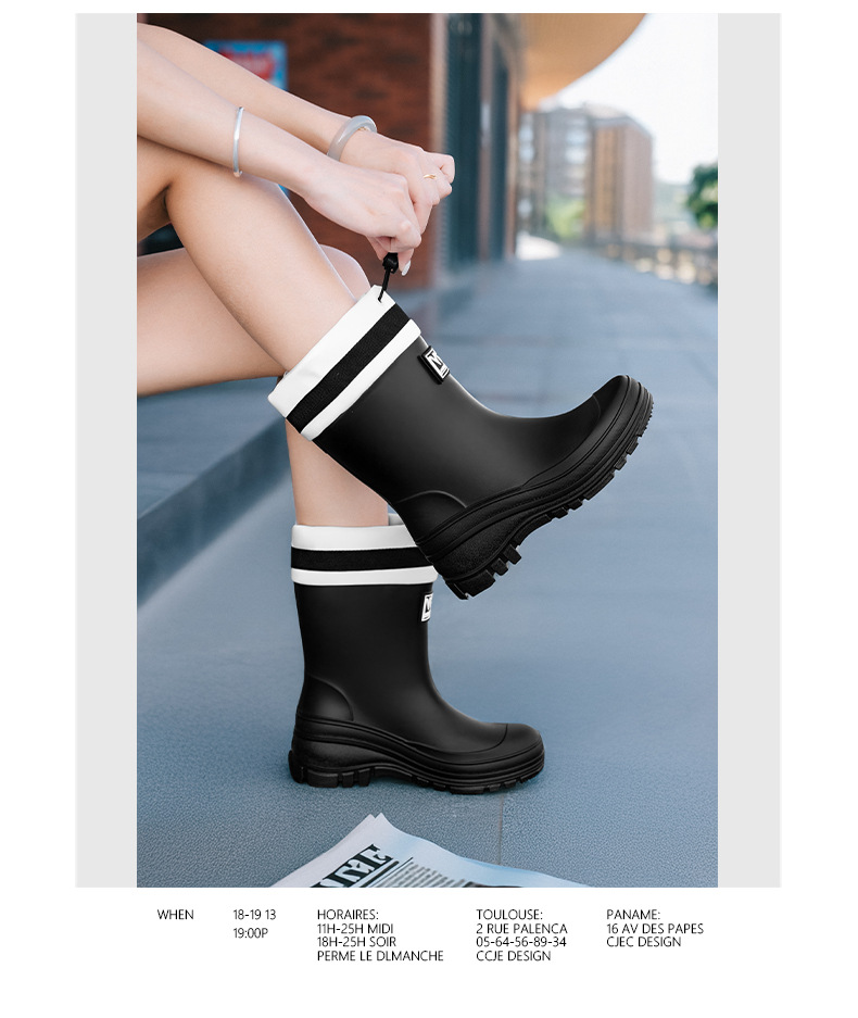 跨境中筒雨鞋女款厚底束口雨靴户外防滑涉水胶鞋露营赶海时尚水靴详情24