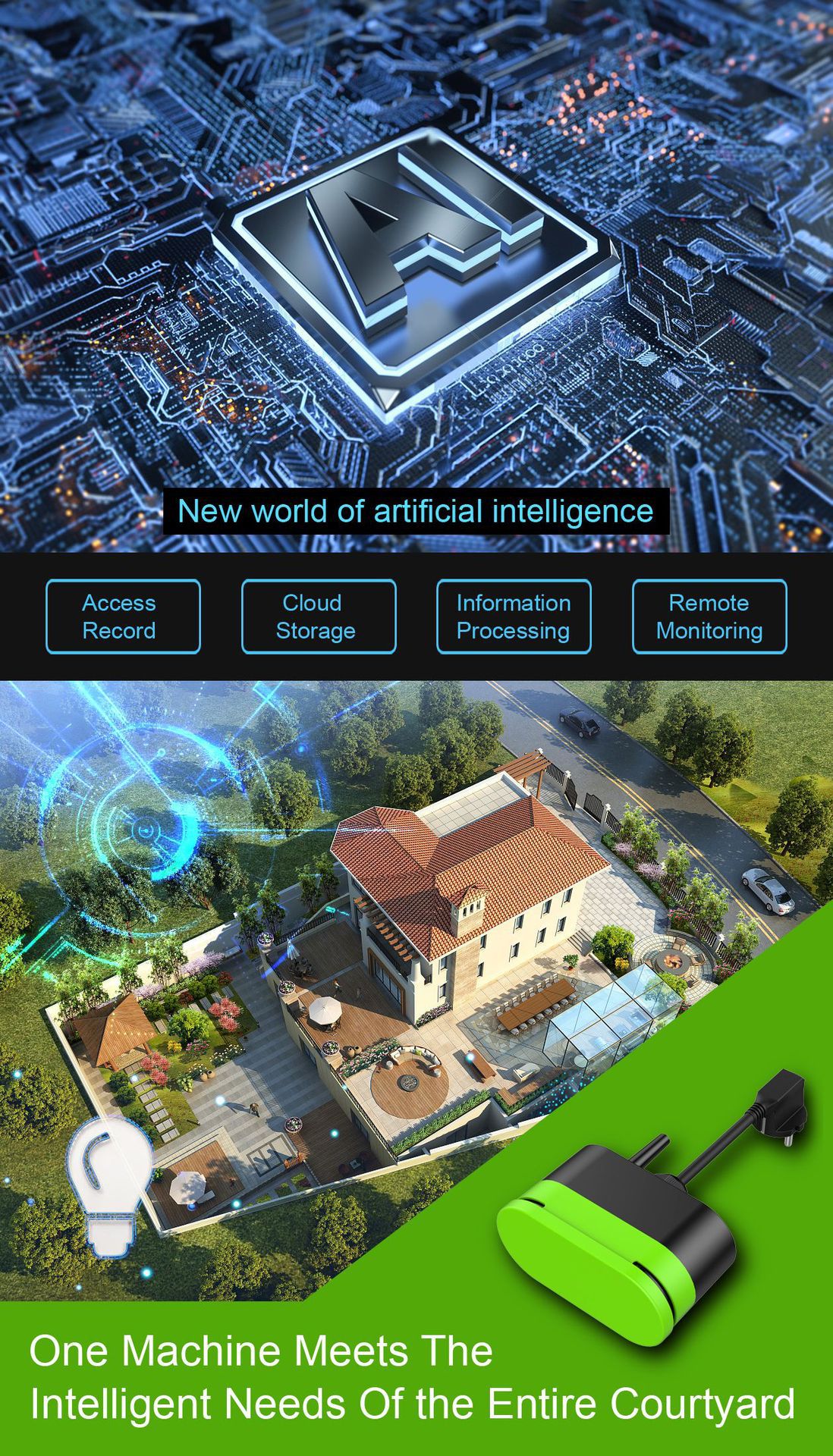 Green shell EU outdoor smart dual-plug socket with USB charging port pic 4